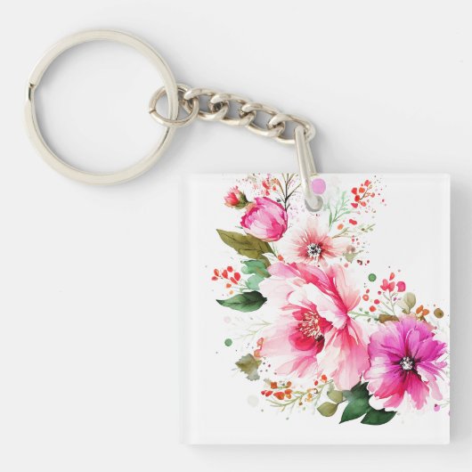 Waterverf florale acons AcrylSleutelhanger Sleutelhanger (voorkant)