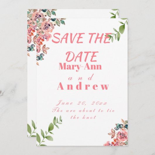 Waterverf florale behalve de datum kaart (Voorkant / Achterkant)