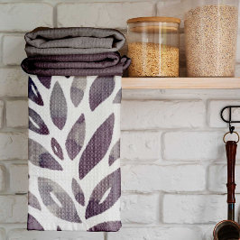 Waterverf florale blokjes - paars en grijs theedoek