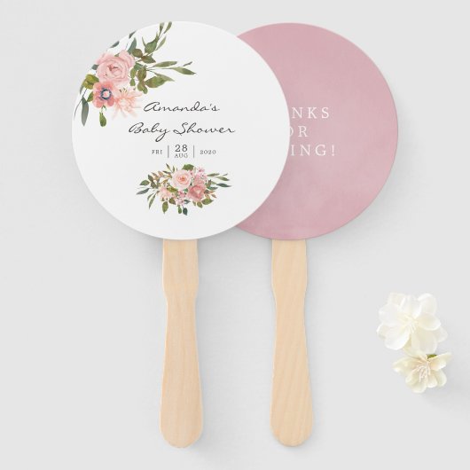 Waterverf florale Blush en Roos Gold Baby shower Handwaaier (Voorkant en achterkant)