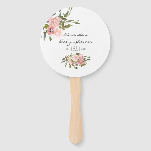 Waterverf florale Blush en Roos Gold Baby shower Handwaaier (Voorkant)