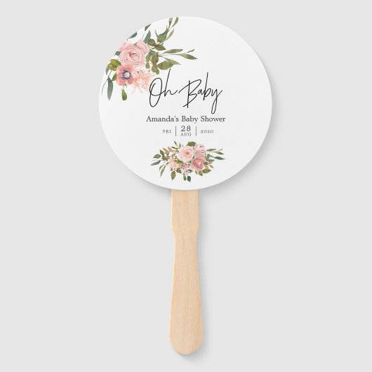 Waterverf florale Blush en Roos Gold Baby shower Handwaaier (Voorkant)