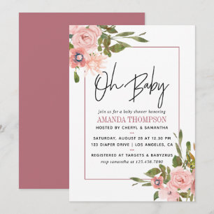 Waterverf florale Blush en Roos Gold Baby shower Kaart