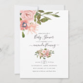 Waterverf florale Blush en Roos Gold Baby shower Kaart (Voorkant)