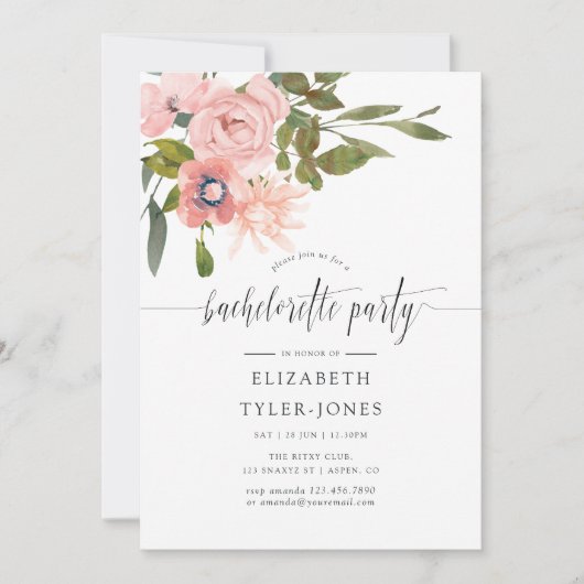 Waterverf florale Blush en Roos Gold Bachelorette Kaart (Voorkant)