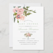 Waterverf florale Blush en Sage Baby shower Kaart (Voorkant)