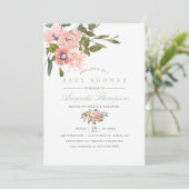Waterverf florale Blush en Sage Baby shower Kaart (Staand voorkant)