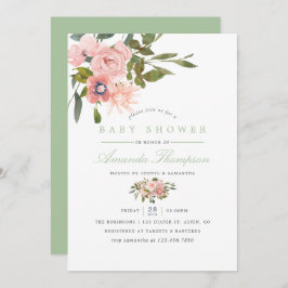 Waterverf florale Blush en Sage Baby shower Kaart