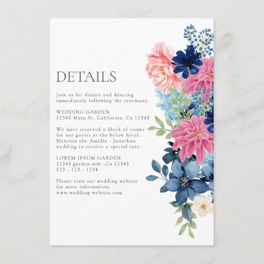 Waterverf florale botanische lente Trouwgegevens Informatiekaartje (Voorkant)