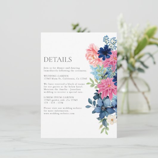 Waterverf florale botanische lente Trouwgegevens Informatiekaartje (Staand voorkant)