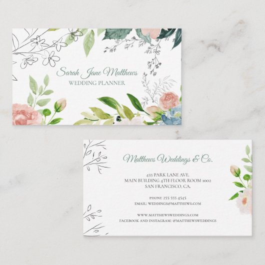 Waterverf florale botanische moderne bruiloft plan visitekaartje (Voorkant / Achterkant)