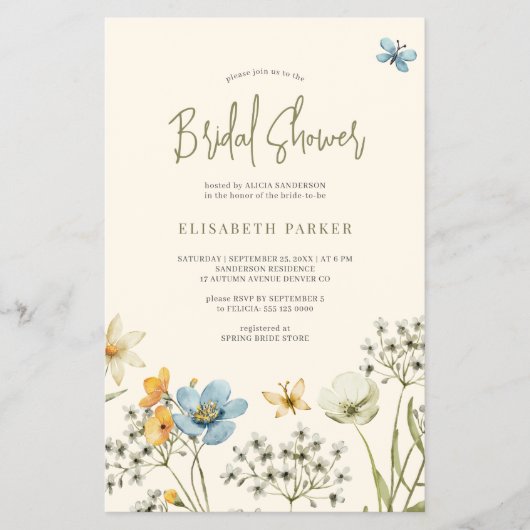 Waterverf florale bridale doucheuitnodiging flyer (Voorkant)