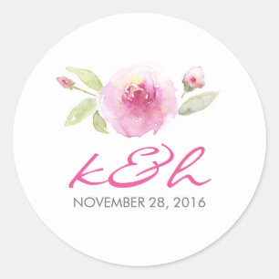 waterverf florale bruiloft ronde sticker