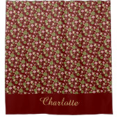 Waterverf florale burgundy gele elegante naam douchegordijn (Voorkant)
