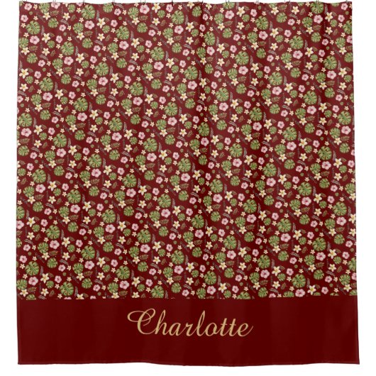 Waterverf florale burgundy gele elegante naam douchegordijn (Voorkant)