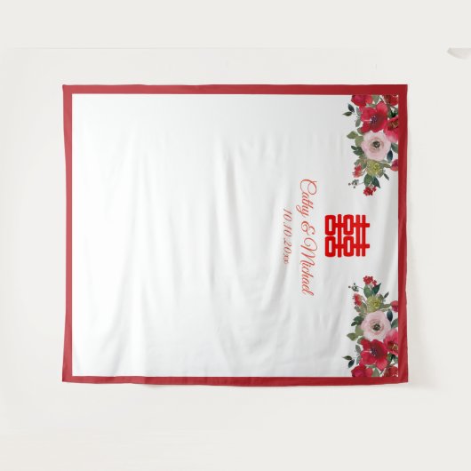 Waterverf florale Chinese trouwfoto achtergrond Wandkleed (Voorkant (horizontaal))