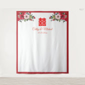 Waterverf florale Chinese trouwfoto achtergrond Wandkleed (Voorkant)