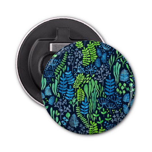 Waterverf florale doedels donkere achtergrond button flesopener (Voorkant)