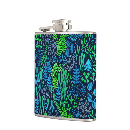 Waterverf florale doedels donkere achtergrond heupfles (Links)