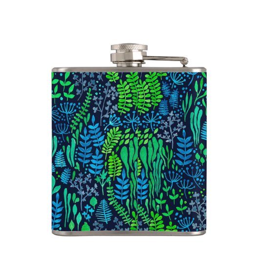 Waterverf florale doedels donkere achtergrond heupfles (Achterkant)