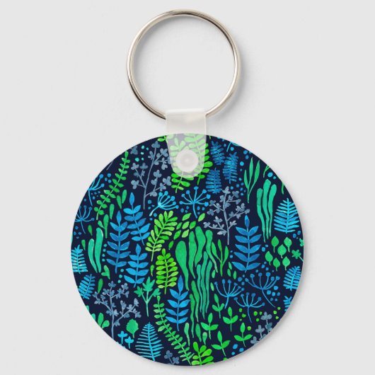 Waterverf florale doedels donkere achtergrond sleutelhanger (Voorkant)