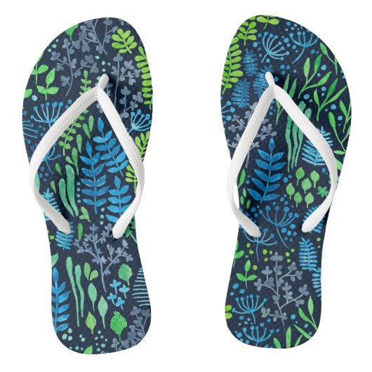 Waterverf florale doedels donkere achtergrond teenslippers (Voetbed)