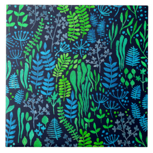 Waterverf florale doedels donkere achtergrond tegeltje