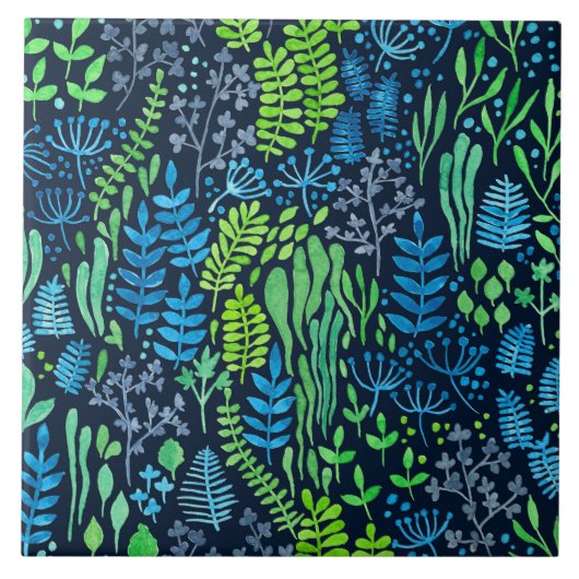 Waterverf florale doedels donkere achtergrond tegeltje (Voorkant)