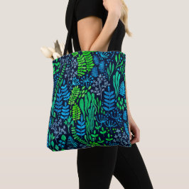 Waterverf florale doedels donkere achtergrond tote bag
