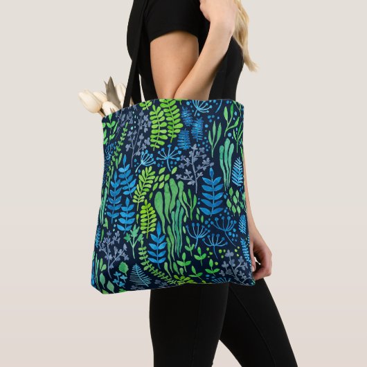 Waterverf florale doedels donkere achtergrond tote bag (Dichtbij)