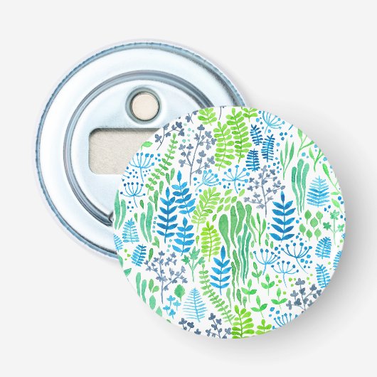 Waterverf florale doodles wit button flesopener (Voorkant)
