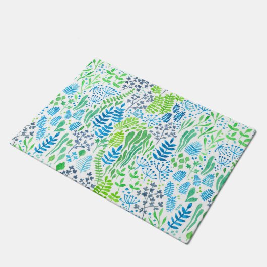 Waterverf florale doodles wit deurmat (Schuin)