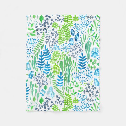 Waterverf florale doodles wit fleece deken (Voorkant)