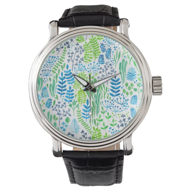 Waterverf florale doodles wit horloge (Voorkant)