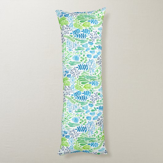 Waterverf florale doodles wit lichaamskussen (Achterkant (Verticaal))