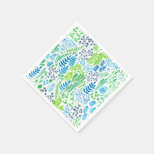 Waterverf florale doodles wit servetten (Hoek)