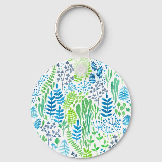 Waterverf florale doodles wit sleutelhanger (Voorkant)