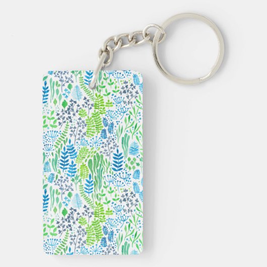 Waterverf florale doodles wit sleutelhanger (achterkant)