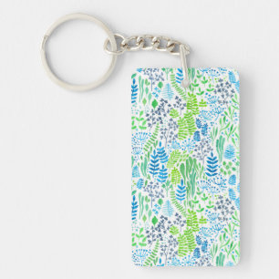 Waterverf florale doodles wit sleutelhanger