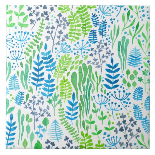 Waterverf florale doodles wit tegeltje (Voorkant)