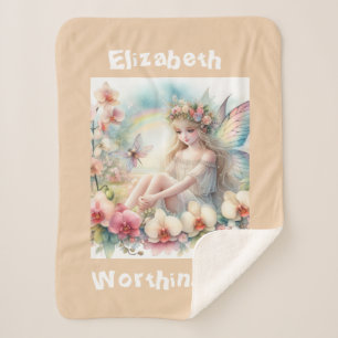 Waterverf florale fee prinses typografie roze sherpa deken