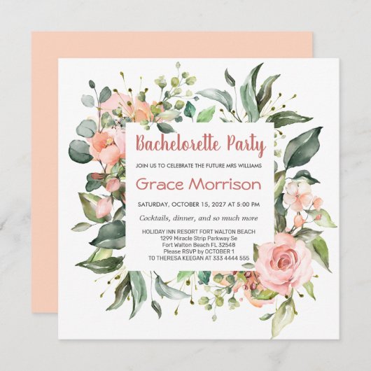 Waterverf florale, foliage Bachelorette Party Kaart (Voorkant / Achterkant)