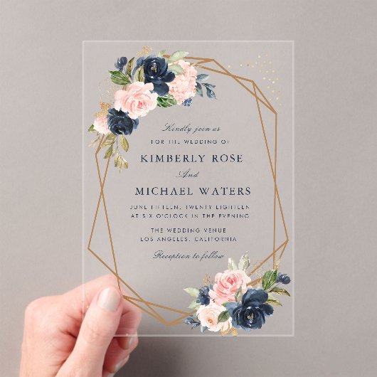 Waterverf florale geometrische bruiloft acryl uitnodigingen (Insitu (Draagbaar))