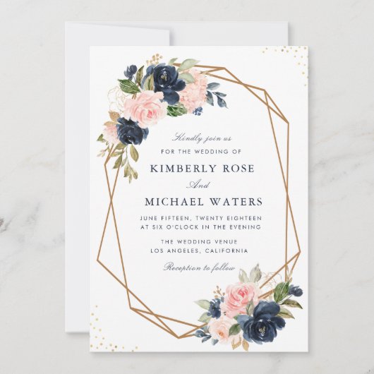 Waterverf florale geometrische bruiloft kaart (Voorkant)
