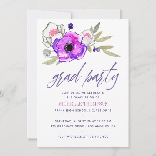 Waterverf florale gradustrie Uitnodiging (Voorkant)