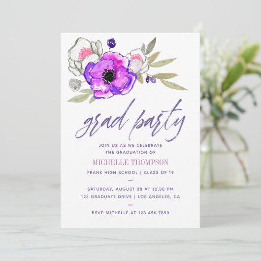 Waterverf florale gradustrie Uitnodiging (Staand voorkant)