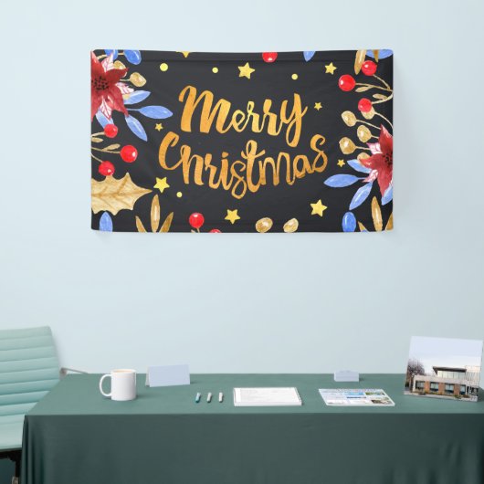Waterverf florale heldere gouden kerst spandoek (Beurs)