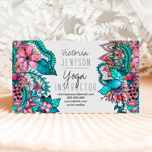 Waterverf florale illustratie yoga instructeur visitekaartje