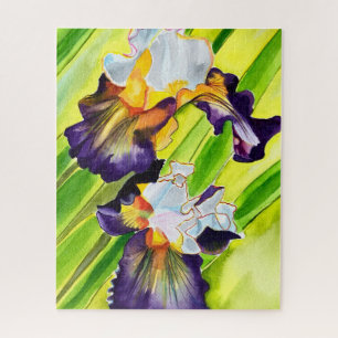 Waterverf florale iris paars groen legpuzzel
