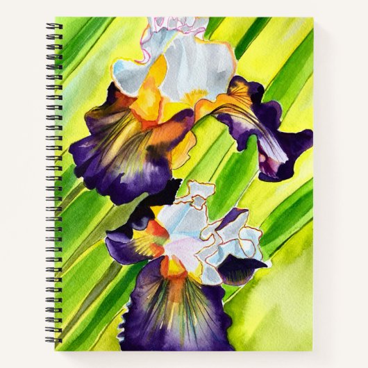 Waterverf florale iris paars groen notitieboek (Voorkant)